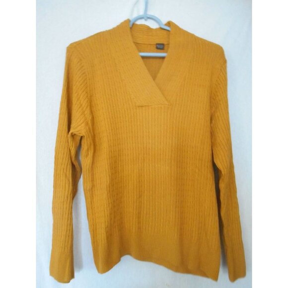 Unknown Sweaters - Vintage V Neck Fall Brown Yellow Sweater Sz M 100% cotton cable knit
